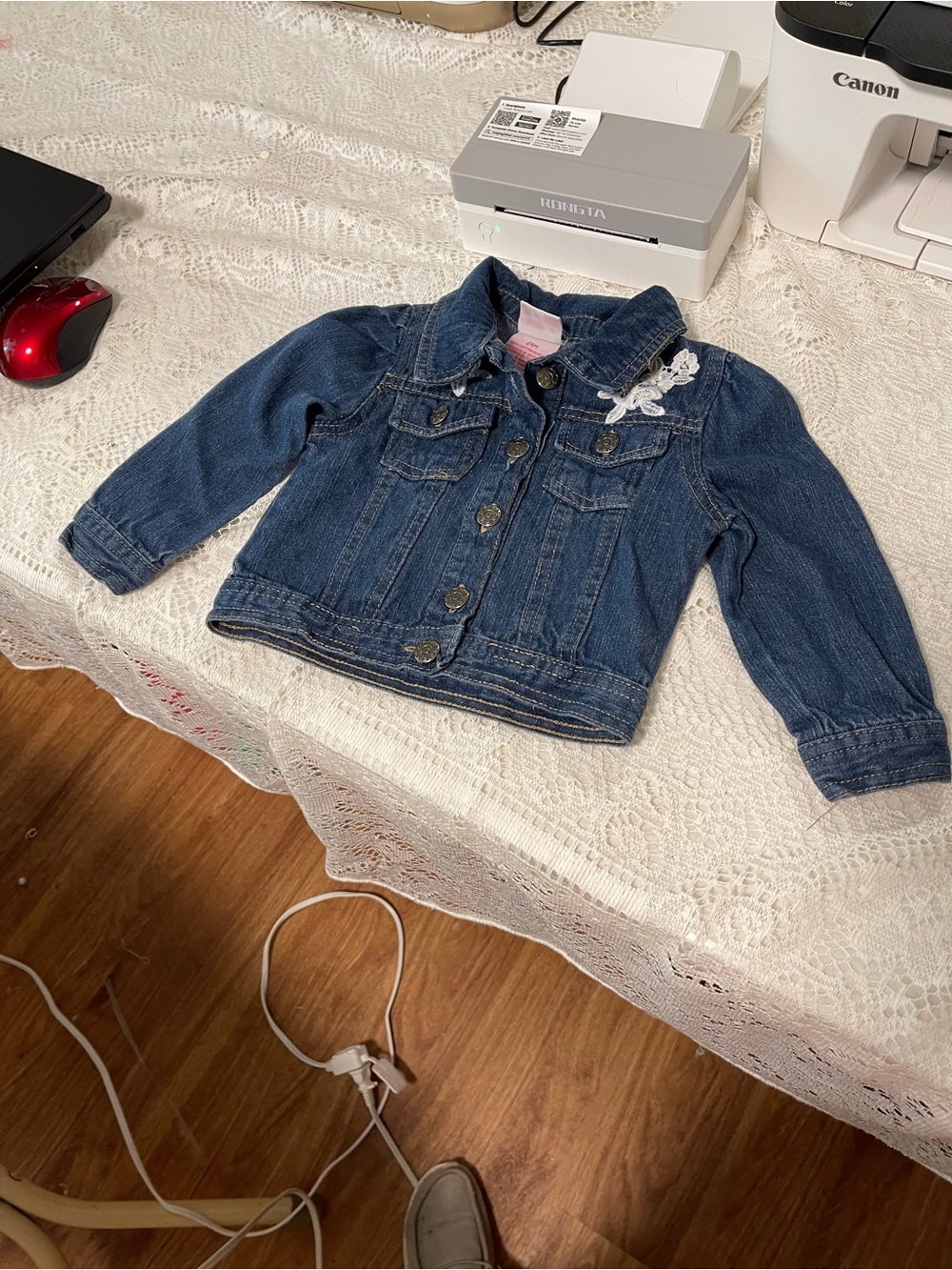Nannette Dark Blue Denim Jacket with White Floral Applique